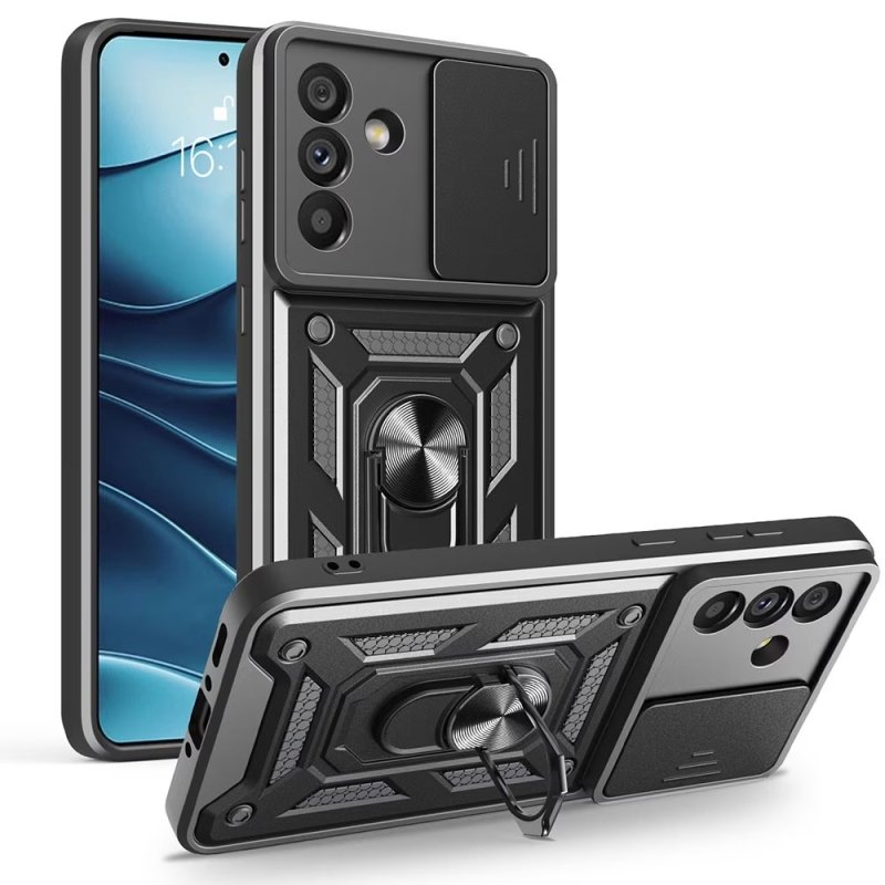 Удароустойчив твърд гръб / Кейс Defender Armor Ring Magnetic Holder lens cover Samsung A27 - черен
