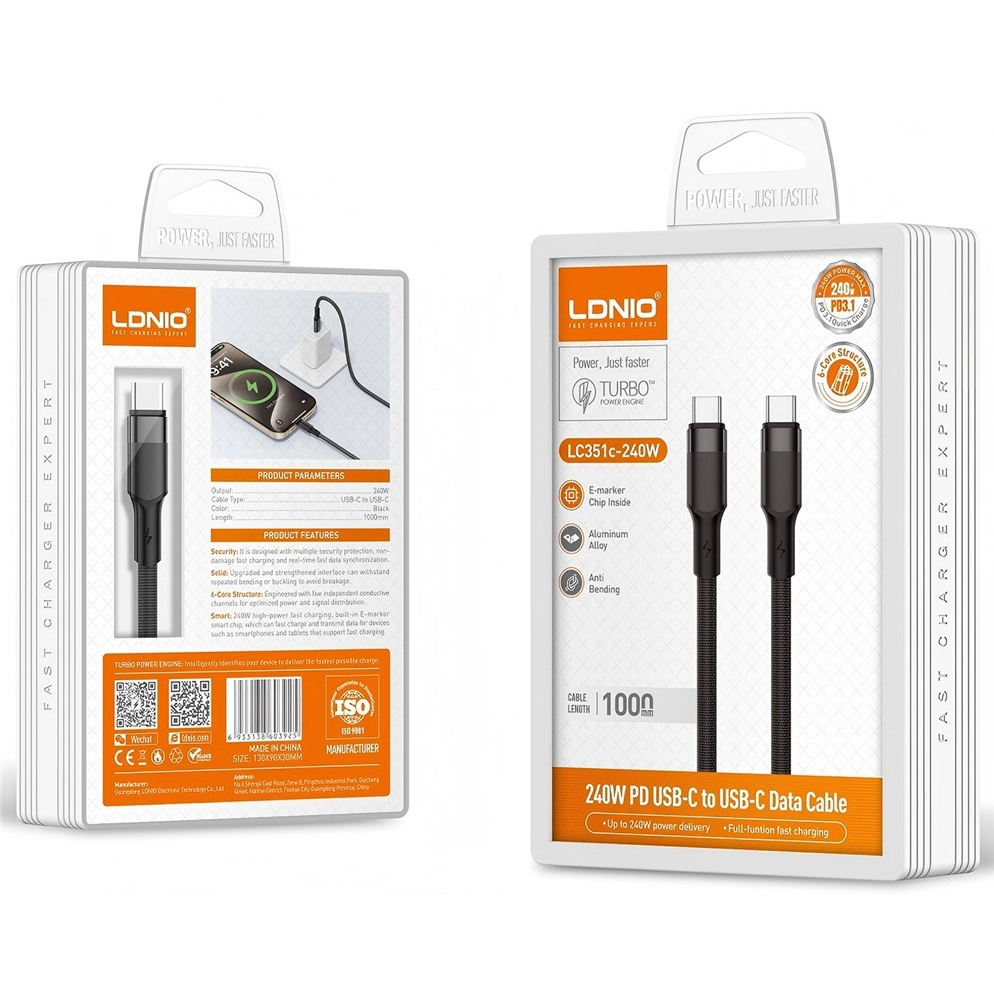 Кабел LDNIO LC351C USB Type-C към USB Type-C кабел 240W