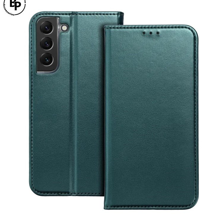 Кожен калъф Flip тефтер Magnetic Book със стойка за Samsung A27 - тъмнозелен