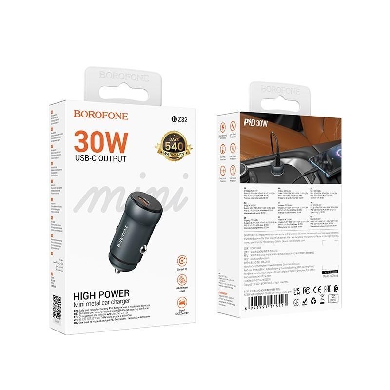 Универсално зарядно за кола Borofone BZ32 Type C PD 30W - Черно
